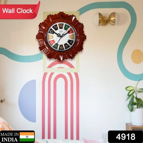 Wooden Look Round Wall Clock - Battery Operated, Easy-to-Read, Plastic Design - Image 2
