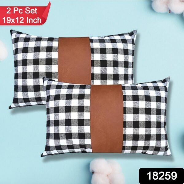 Pillow Covers, Leather & Cotton Cushion Covers (19  x  12 Inch / 1 Pair / 2 Pc) - Image 2
