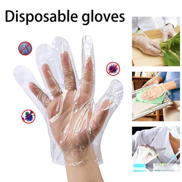 Plastic Transparent Disposable Clear Gloves (White) (100Pc) - Image 5
