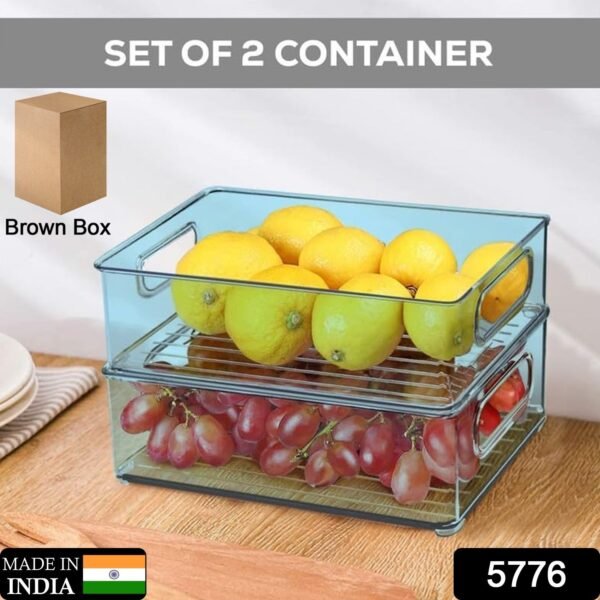 Plastic Refrigerator Organizer Bins, Set Of 2 Stackable Fridge Organizers with