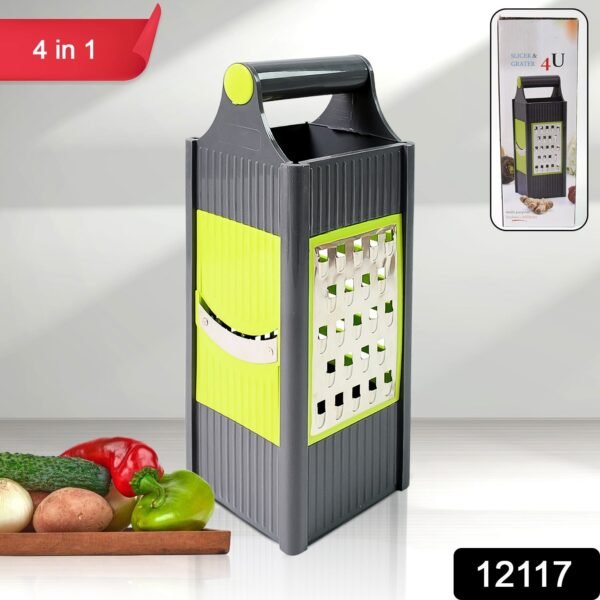 Steel and Plastic 4 in 1 Vegetable & Fruit Slicer Grater / Slicer (1 Pc) - Image 2