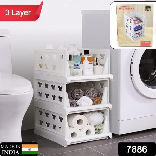 3 Layer Stackable Multifunctional Storage,for Clothes Foldable Drawer Shelf - Image 2