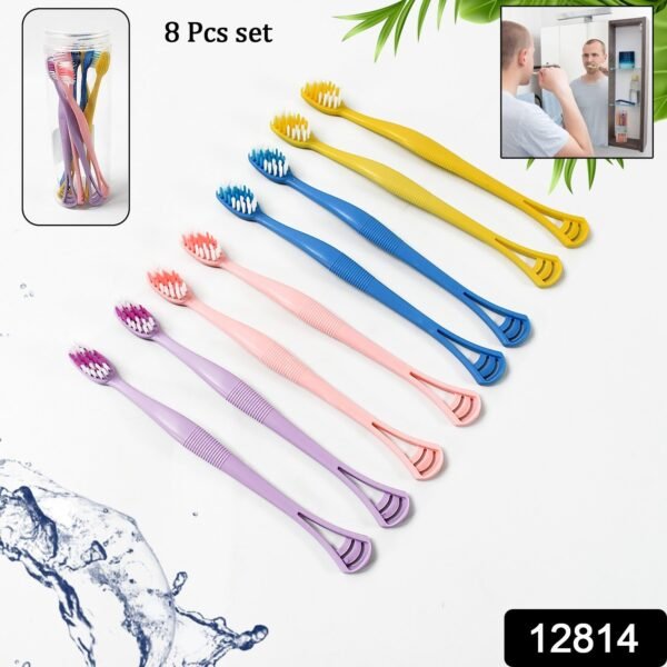 2-in-1 Tooth Brush with Tongue Scraper, Soft Bristle & Long Handle (8Pcs) Soft - Image 2