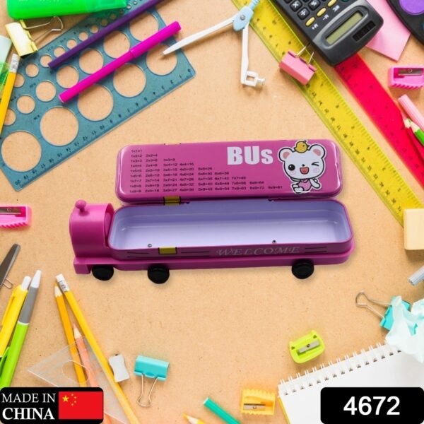 Double Decker Metal Bus Compass Case ? 2-Layer with Movable Wheels & Sharpener - Image 2