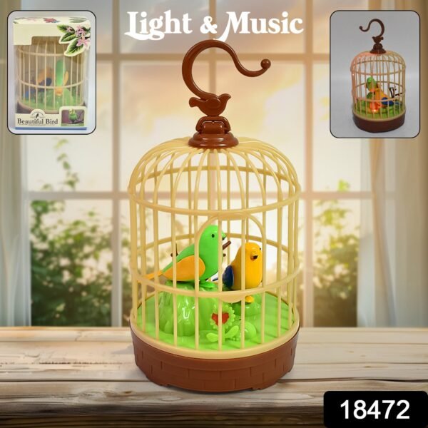 Sound Activated Chirping Bird in Hanging Cage, Beautiful Pinjra Bird Toy (1 Pc - Image 2