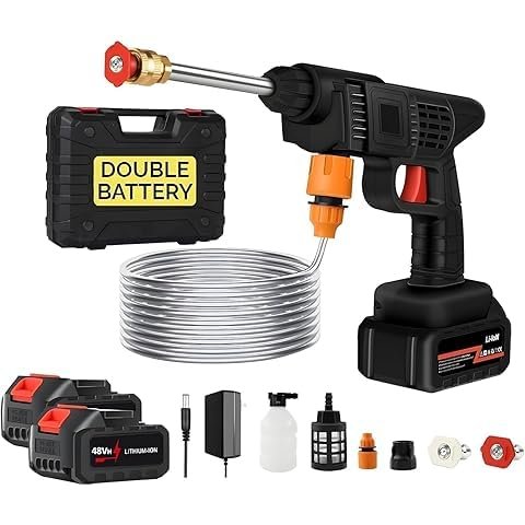 Car Washer High Pressure Gun Dishtrend Cordless Portable Wireless Pressure Washer Gun 48V 12000mah High Pressure Water Gun for Car Wash Bike Washing Cleaning| Adjustable Nozzle and 5M Hose Pipe (FDS)
